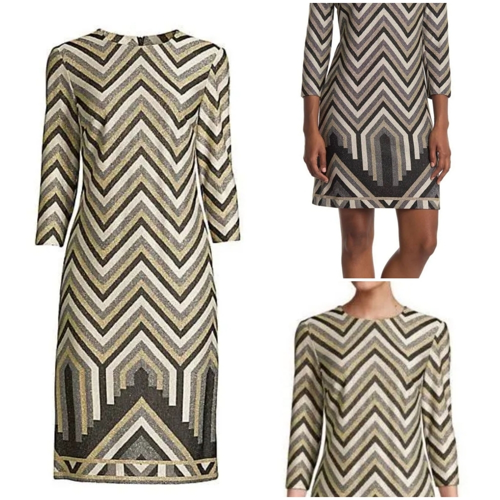 Trina Turk Gold Silver Black Chevron Glitter Art Deco / Nouveau Glamour sz 6